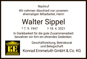 Traueranzeige von Walter Sippel von WRS