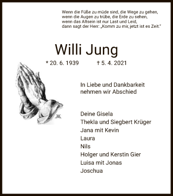 Traueranzeige von Willi Jung von WRS