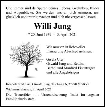 Traueranzeige von Willi Jung von WRS