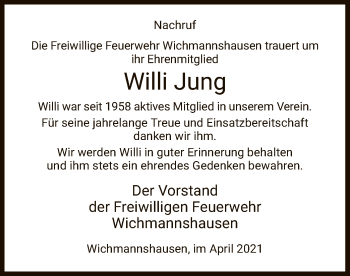 Traueranzeige von Willi Jung von WRS