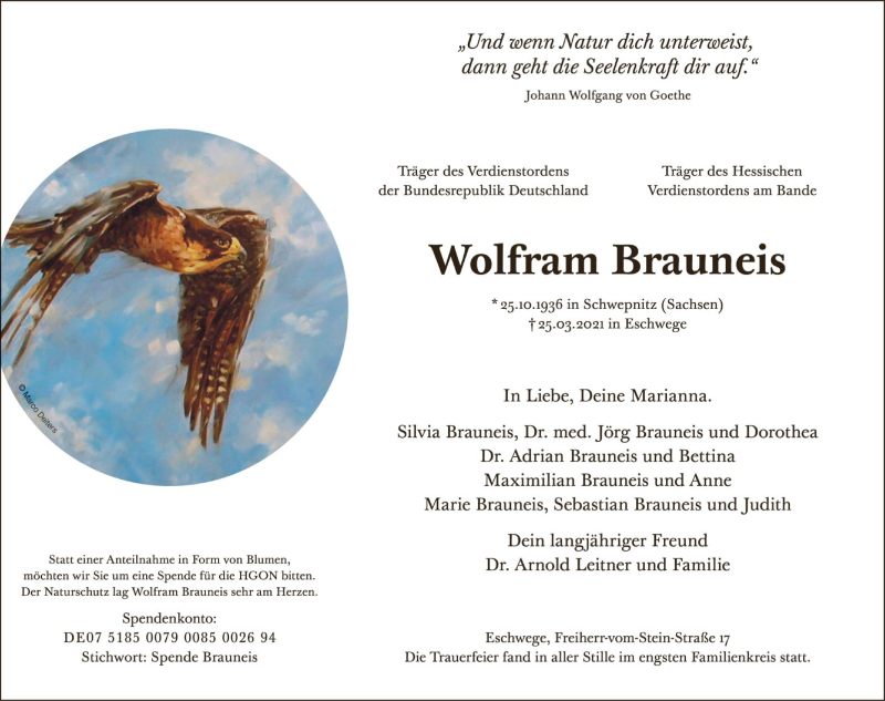  Traueranzeige für Wolfram Brauneis vom 07.04.2021 aus WRS