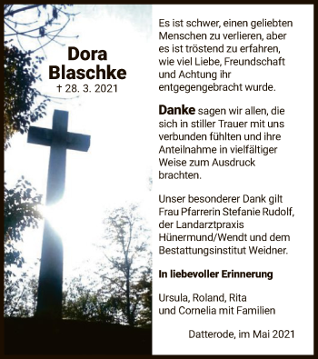 Traueranzeige von Dora Blaschke von WRS