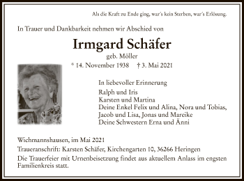 Traueranzeige von Irmgard Schäfer von WRS