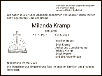 Traueranzeige von Milanda Kramp von WRS