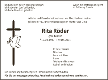 Traueranzeige von Rita Röder von WRS