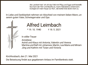 Traueranzeige von Alfred Leimbach von WRS