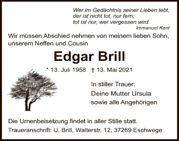 Traueranzeige von Edgar Brill von WRS