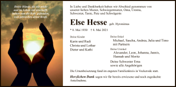 Traueranzeige von Else Hesse von WRS