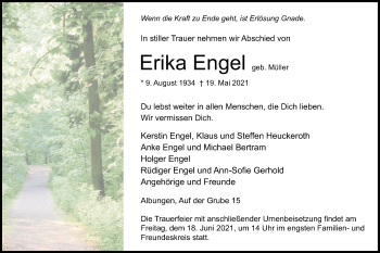 Traueranzeige von Erika Engel von WRS