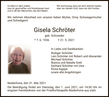 Traueranzeige von Gisela Schröter von WRS