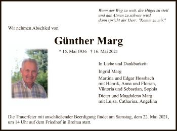 Traueranzeige von Günther Marg von WRS