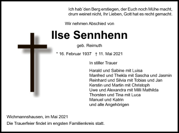 Traueranzeige von Ilse Sennhenn von WRS