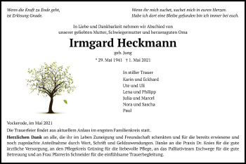 Traueranzeige von Irmgard Heckmann von WRS