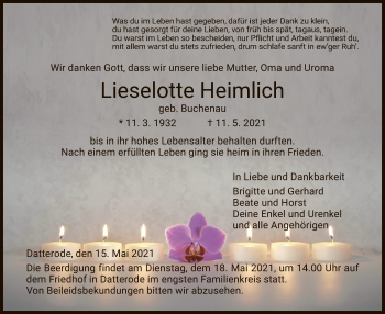 Traueranzeige von Lieselotte Heimlich von WRS