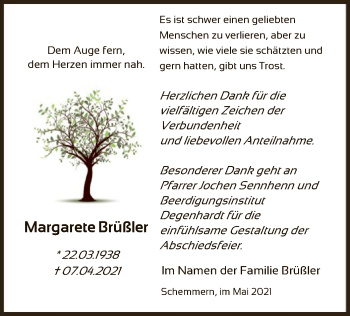 Traueranzeige von Margarete Brüßler von WRS