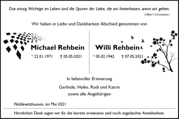 Traueranzeige von Michael und Willi Rehbein von WRS