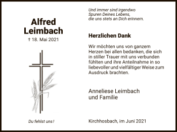 Traueranzeige von Alfred Leimbach von WRS