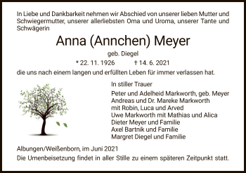 Traueranzeige von Anna Meyer von WRS