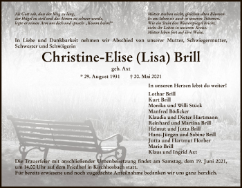 Traueranzeige von Christine-Elise Brill von WRS