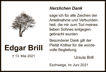 Traueranzeige von Edgar Brill von WRS