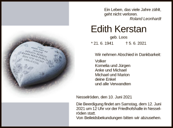 Traueranzeige von Edith Kerstan von WRS