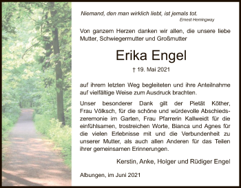 Traueranzeige von Erika Engel von WRS