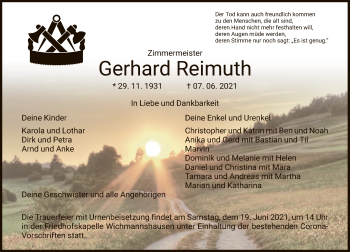 Traueranzeige von Gerhard Reimuth von WRS