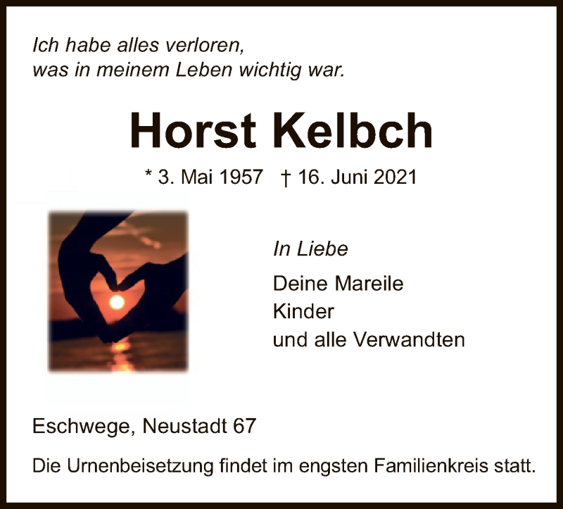  Traueranzeige für Horst Kelbch vom 23.06.2021 aus WRS