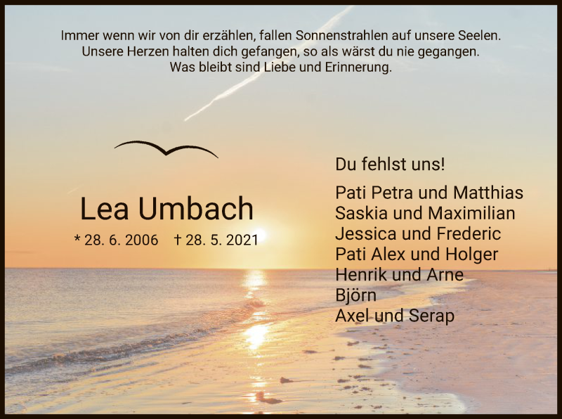  Traueranzeige für Lea Umbach vom 01.06.2021 aus HNA
