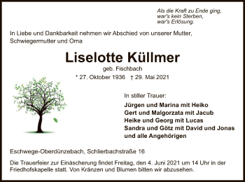 Traueranzeige von Liselotte Küllmer von WRS