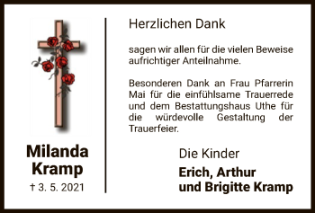 Traueranzeige von Milanda Kramp von WRS