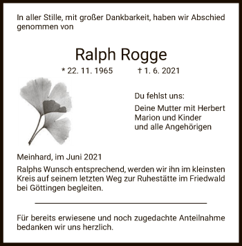 Traueranzeige von Ralph Rogge von WRS