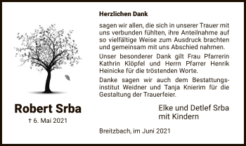 Traueranzeige von Robert Srba von WRS