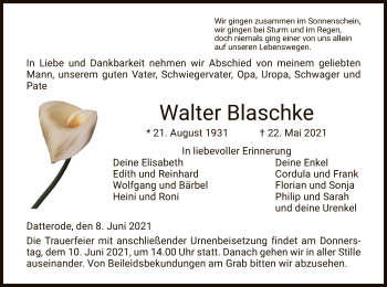 Traueranzeige von Walter Blaschke von WRS