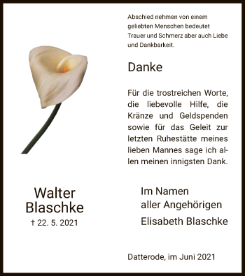 Traueranzeige von Walter Blaschke von WRS