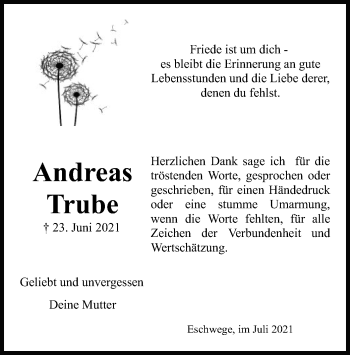 Traueranzeige von Andreas Trube von WRS