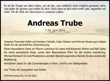 Traueranzeige von Andreas Trube von WRS