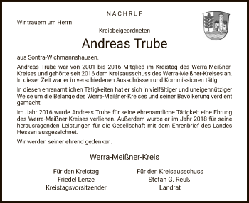 Traueranzeige von Andreas Trube von WRS