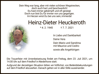 Traueranzeige von Heinz-Dieter Heuckeroth von WRS