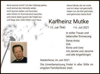 Traueranzeige von Karlheinz Mutke von WRS