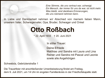 Traueranzeige von Otto Roßbach von WRS