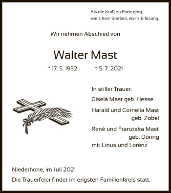 Traueranzeige von Walter Mast von WRS