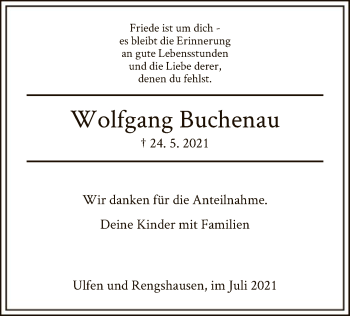 Traueranzeige von Wolfgang  Buchenau von HNA