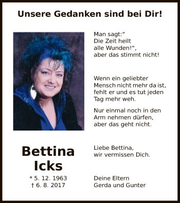 Traueranzeige von Bettina Icks von WRS