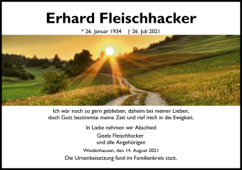 Traueranzeige von Erhard Fleischhacker von WRS