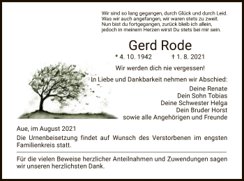 Traueranzeige von Gerd Rode von WRS