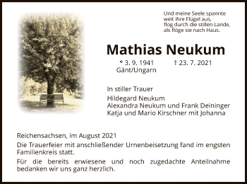 Traueranzeige von Mathias Neukum von WRS