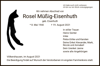 Traueranzeige von Rosel Müßig-Eisenhuth von WRS