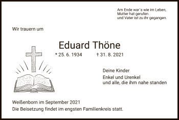 Traueranzeige von Eduard Thöne von WRS