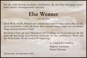 Traueranzeige von Else Wenner von WRS